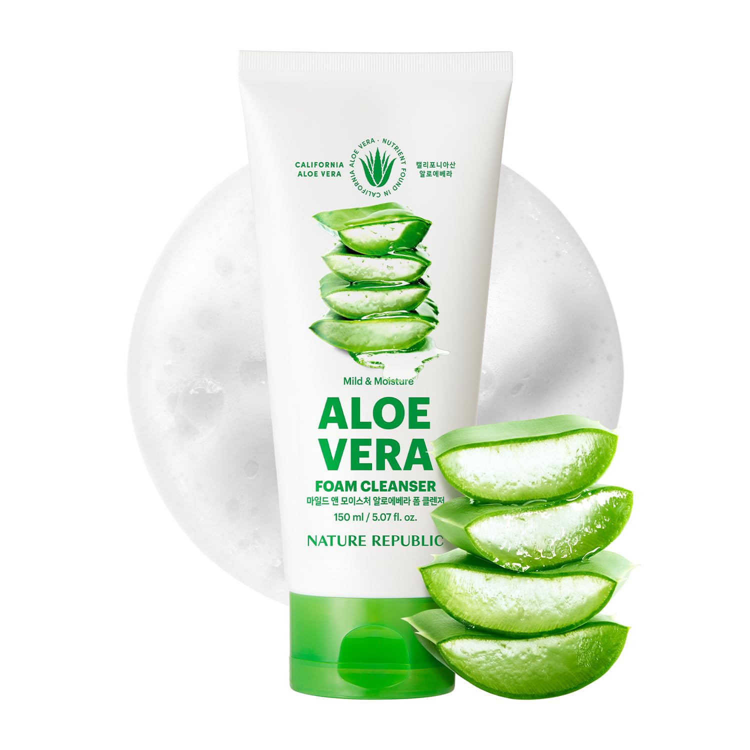 Nature Republic Mild & Moisture Aloe Vera Foam Cleanser | Hydrating Facial Cleanser, Gentle Makeup