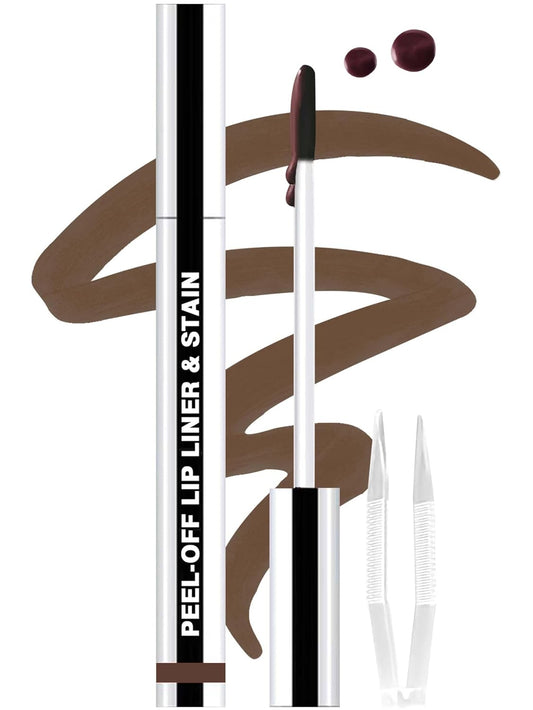 Lip Stain Peel Off Lip Liner Stain with Tweezer, Long Lasting Matte Lip Tint Tattoo, Highly Pigmented Color Lip Makeup, Waterproof Lipstick, Transfer-proof Lipstain for Women, Espresso