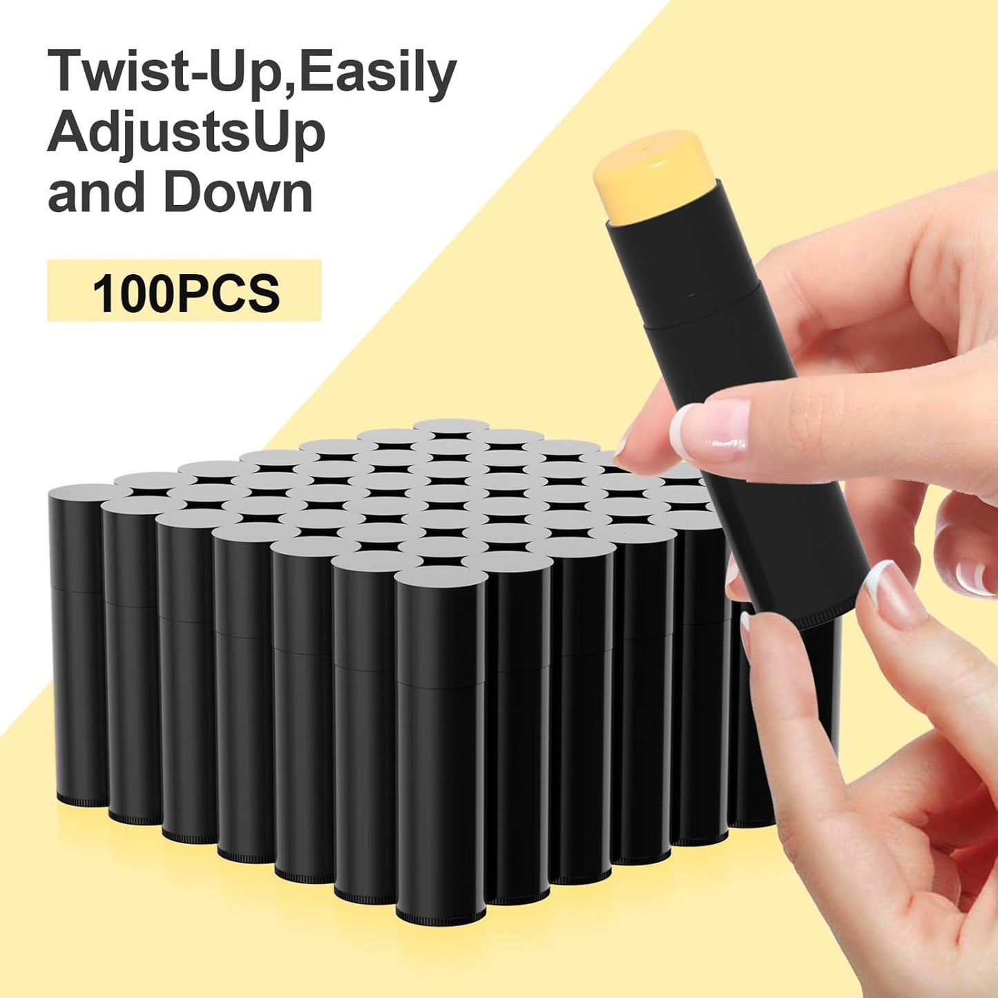 Empty Lip Balm Tubes for DIY Lipstick with Leak-proof Caps, 100-Pack Lip Balm Containers BPA Free, Black