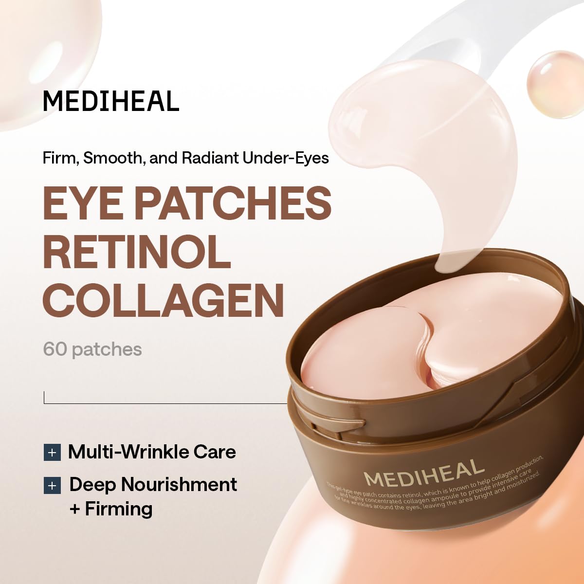 MEDIHEAL 95% Retinol & Collagen Under Eye Patches, Wrinkle Care (60 Count)