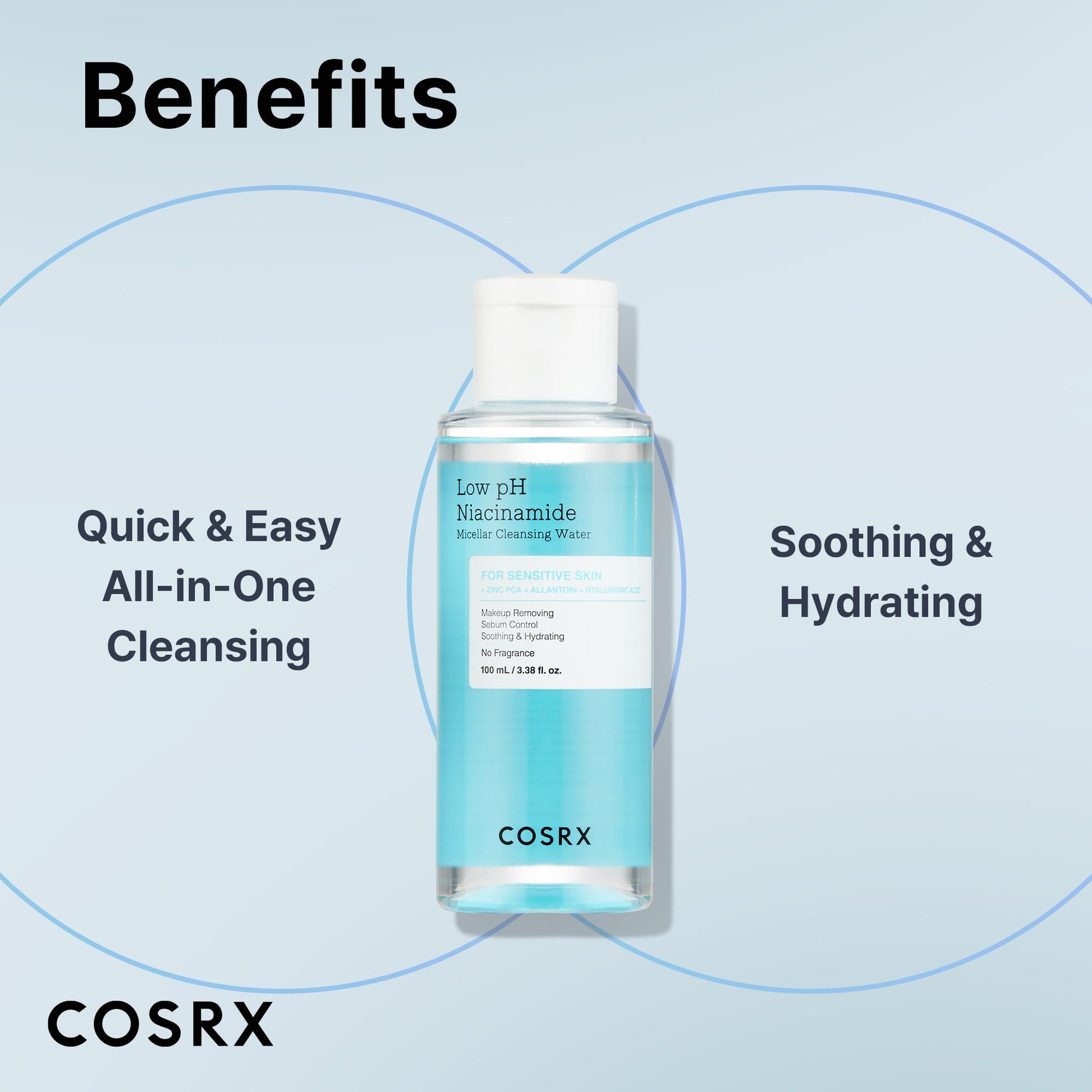 COSRX Low pH Niacinamide Cleansing Water for Sensitive Skin, 3.38 fl.oz