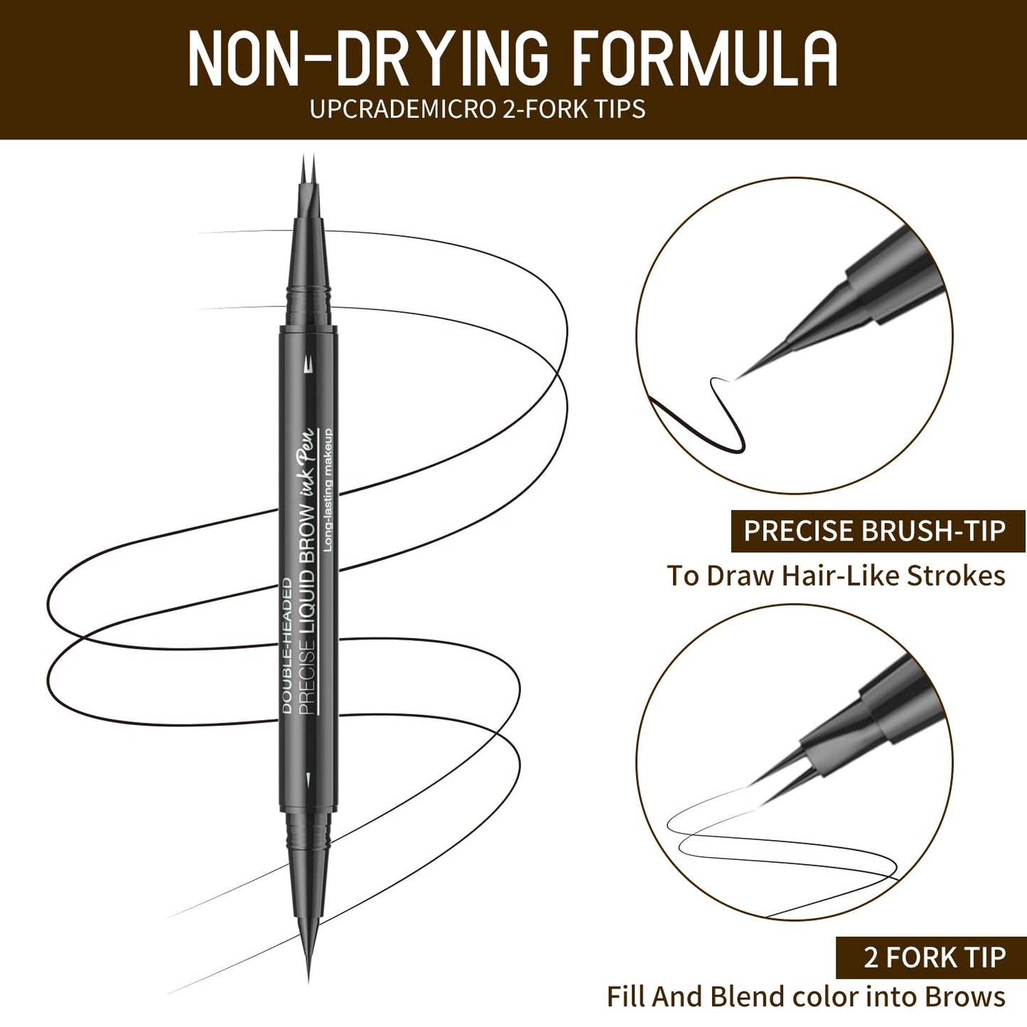 Eyebrow Pencil, Eyebrow Pen with Double-Brush Tip 2-in-1 Eyeliner Dual-Ended Microblading Long Lasting Waterproof Hair-Like Brow Pencil with Eyebrow Brush (Light Brown)