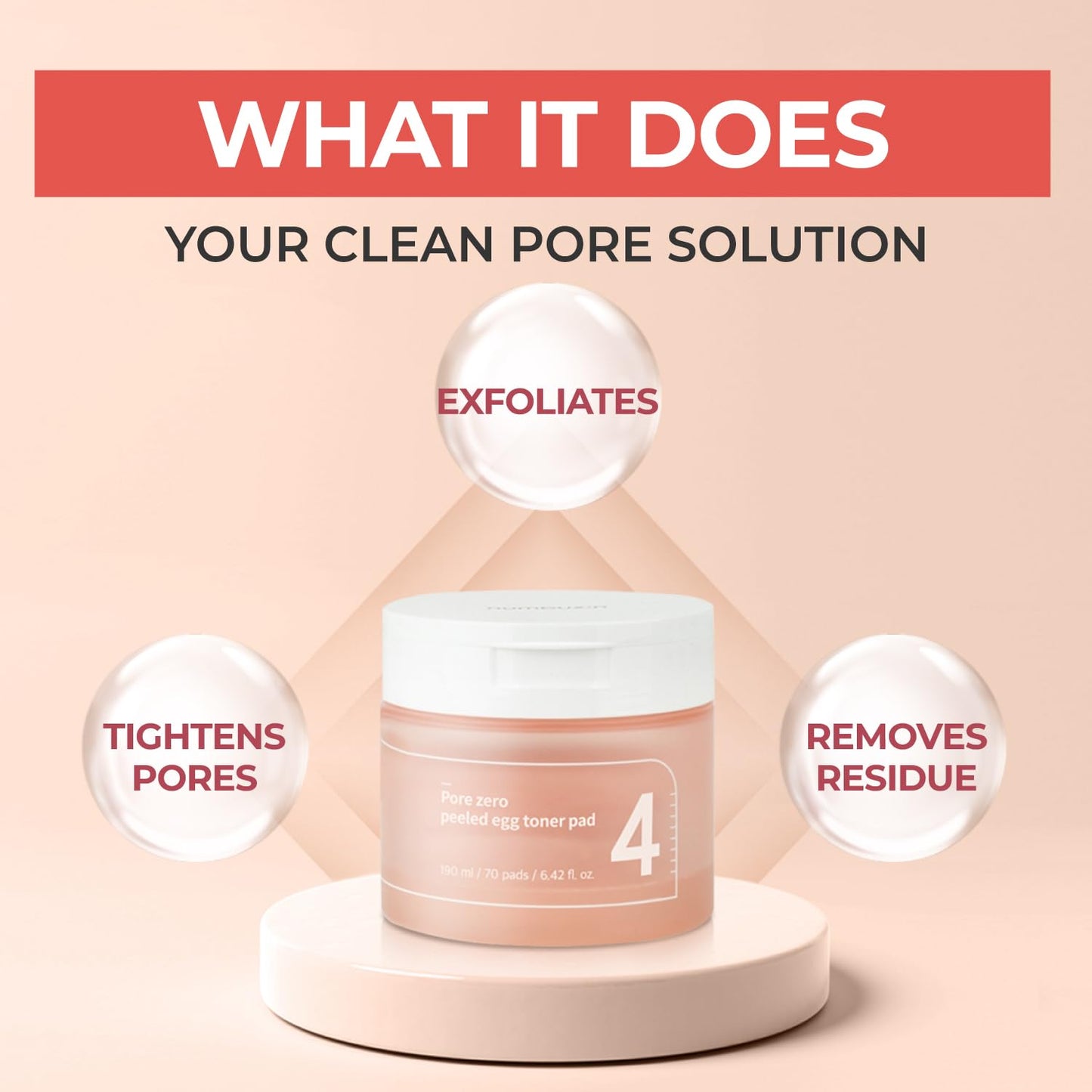 numbuzin No.4 Toner Pads | Pore Zero Peeled Egg Toner Pad | Gentle Exfoliator, PHA, LHA, Makeup