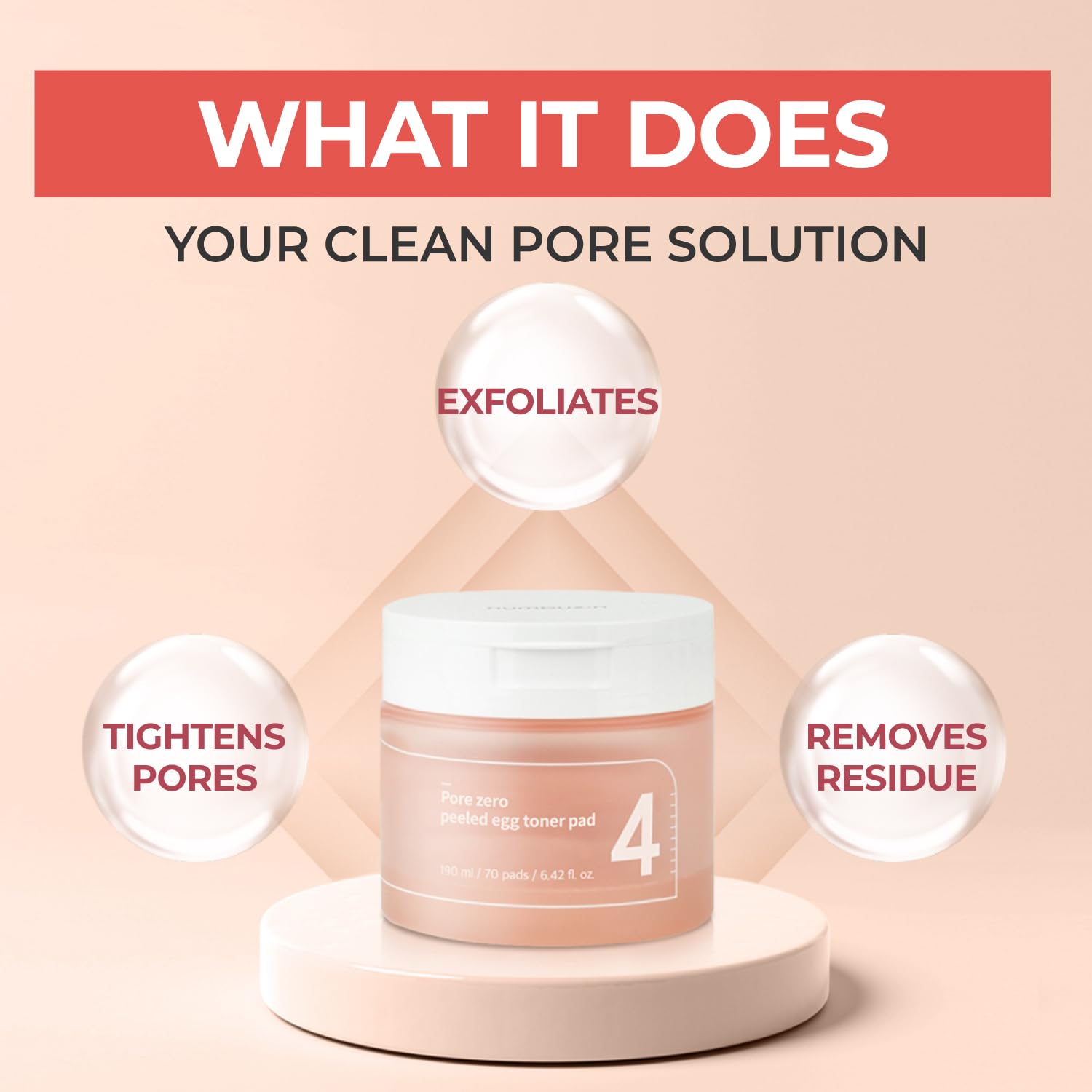 numbuzin No.4 Toner Pads | Pore Zero Peeled Egg Toner Pad | Gentle Exfoliator, PHA, LHA, Makeup