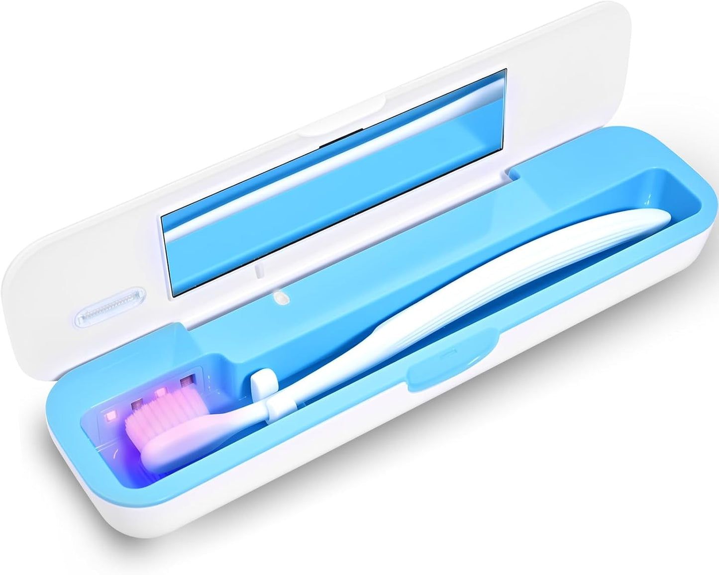 UV Toothbrush Sanitizer and Holder, Portable Travel Case and Cover, Toothbrush Cleaner Powered by AA Battery or USB-C, Fits Most Brushes