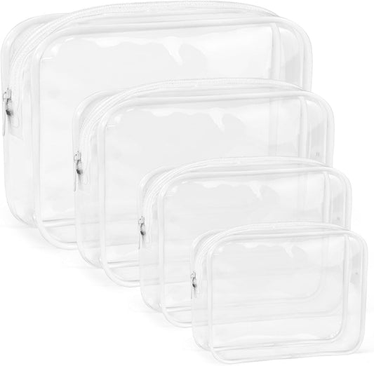 Clear Makeup Bags Plastic Cosmetic Bag TAS Toiletry Bag for Travelling PVC Clear Pouch Organizer Bag for Women (4, white, Multisize)