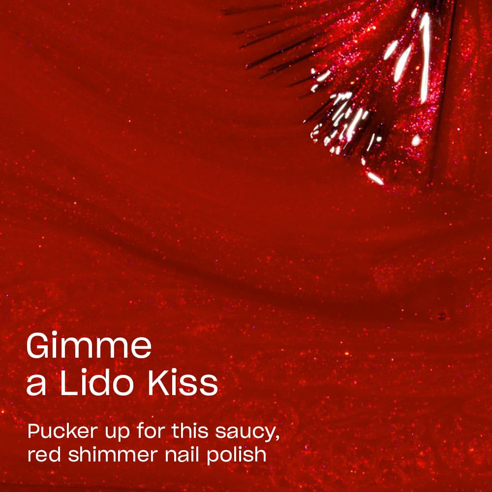 OPI Nail Lacquer Gimme a Lido Kiss | Opaque Bright Red Shimmer Nail Polish