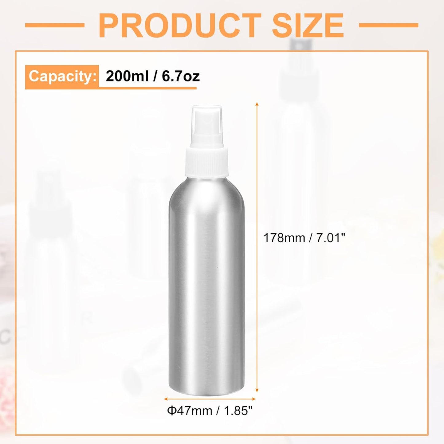 HARFINGTON Aluminum Fine Mist Spray Bottles 200ml/6.7oz Metal Small Liquid Alcohol Refillable Travel Container with White Plastic Nozzle Cap for Perfume Skincare Cosmetic Storage Bottle