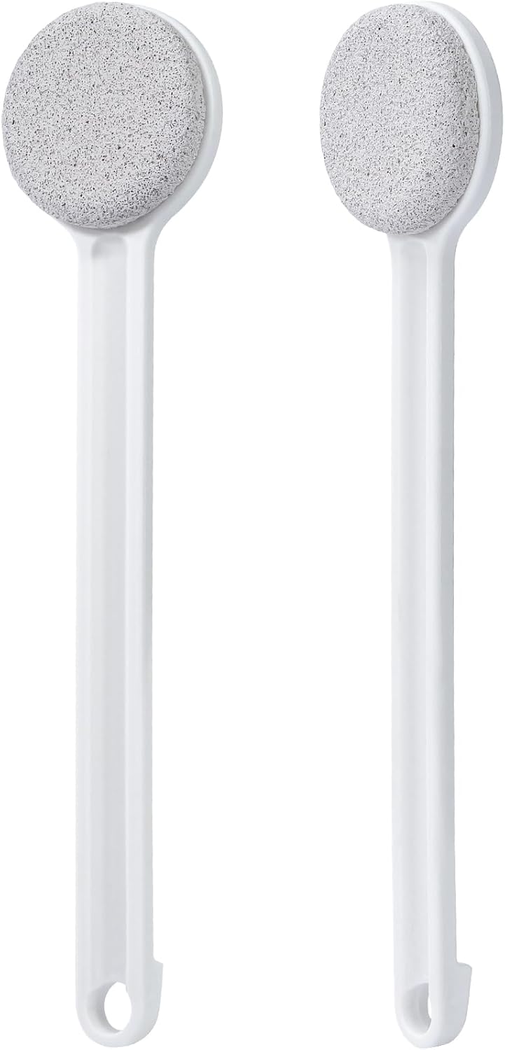 Pumice Stone for Feet with Long Handle, 2 Pack Hard Skin Callus Remover, Scrubber and Exfoliator for Dead Dry Skin, Softer & Smoother Feet, Pedicure Tool (Straight)