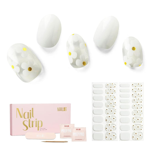 Nailog Semi Cured Gel Nail Strips 34 pcs | Long Lasting Nail Polish Sticker Wraps with Glossy Gel