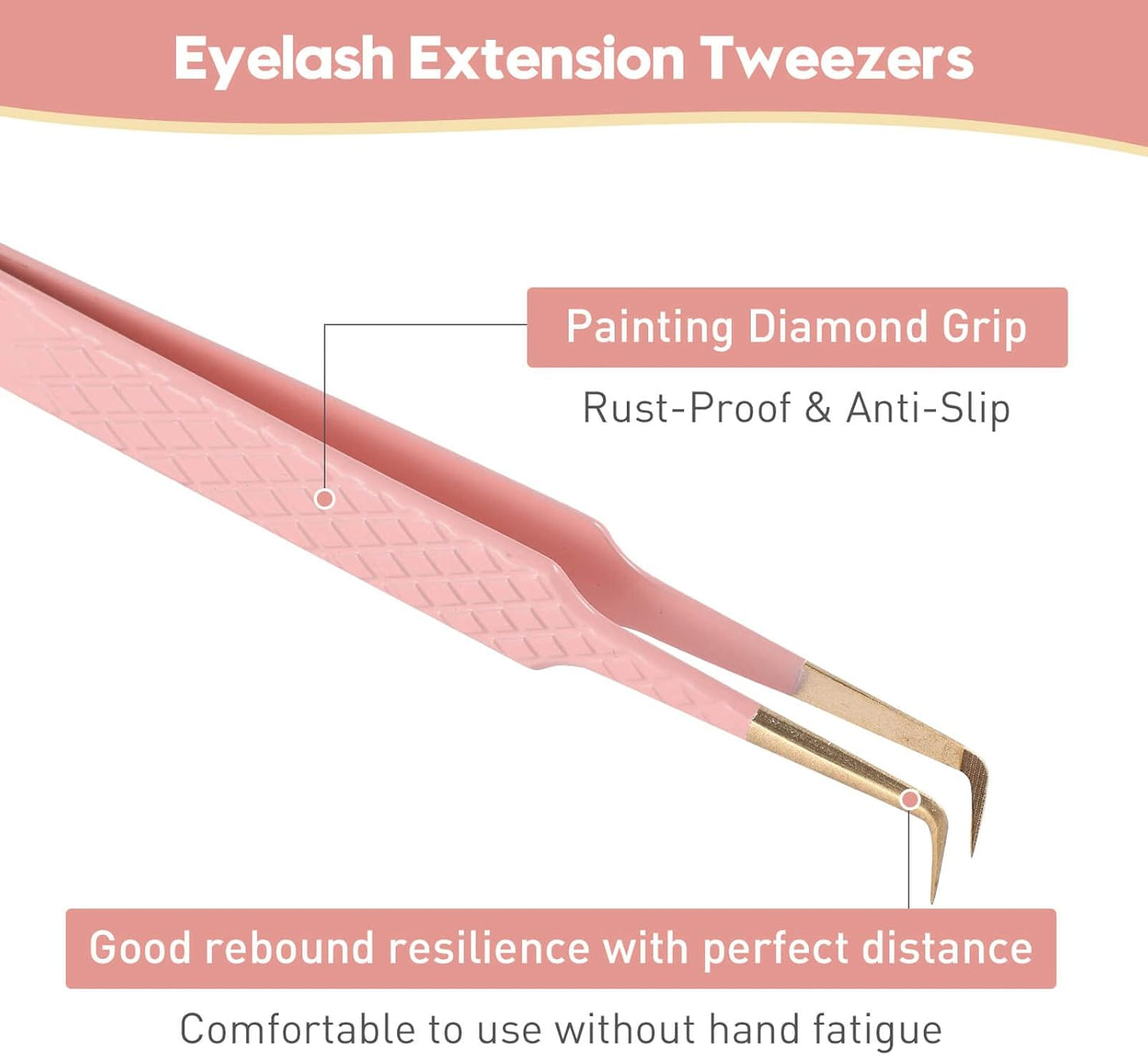 Ms.Queen 90 Degree Lash Tweezers for Eyelash Extensions, Precision Fiber Tip Grip Mega Volume Lash Tweezers