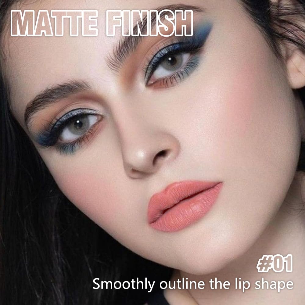 Matte Lipstick Crayon Set for Women, Rose Pink 24 Hour Lipstick Lip Liner Pencil, Neutral Lip Stick Lipliner Long Lasting Waterproof Smudge Proof, Vegan & Cruelty-Free, 01