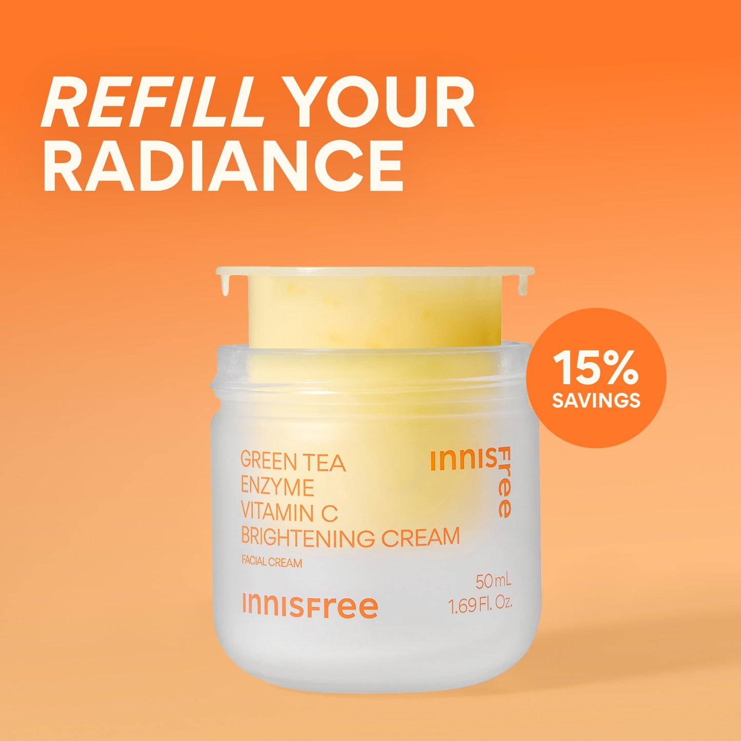 innisfree Green Tea Enzyme Vitamin C Brightening Cream Refill | Korean Face Moisturizer with