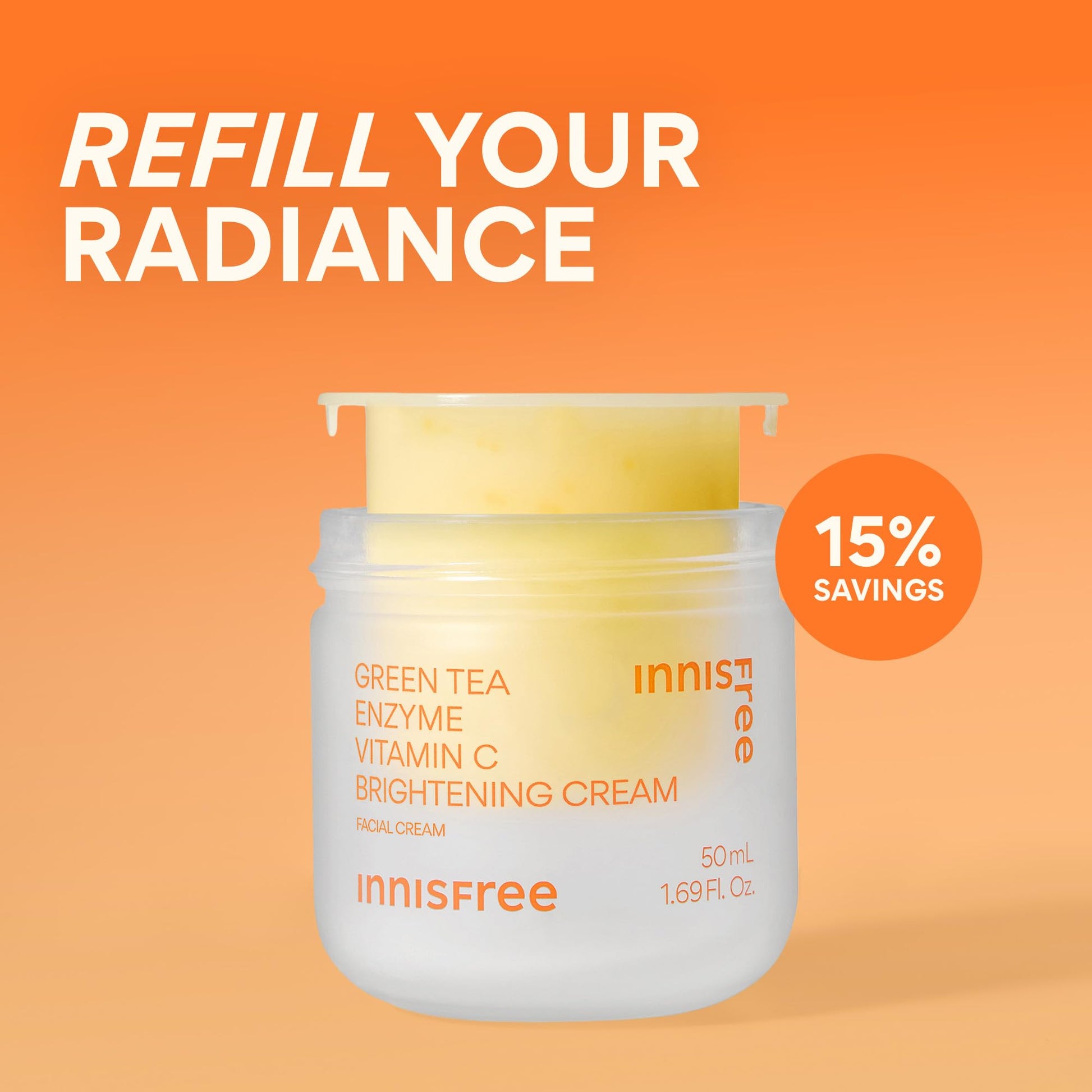 innisfree Green Tea Enzyme Vitamin C Brightening Cream Refill | Korean Face Moisturizer with