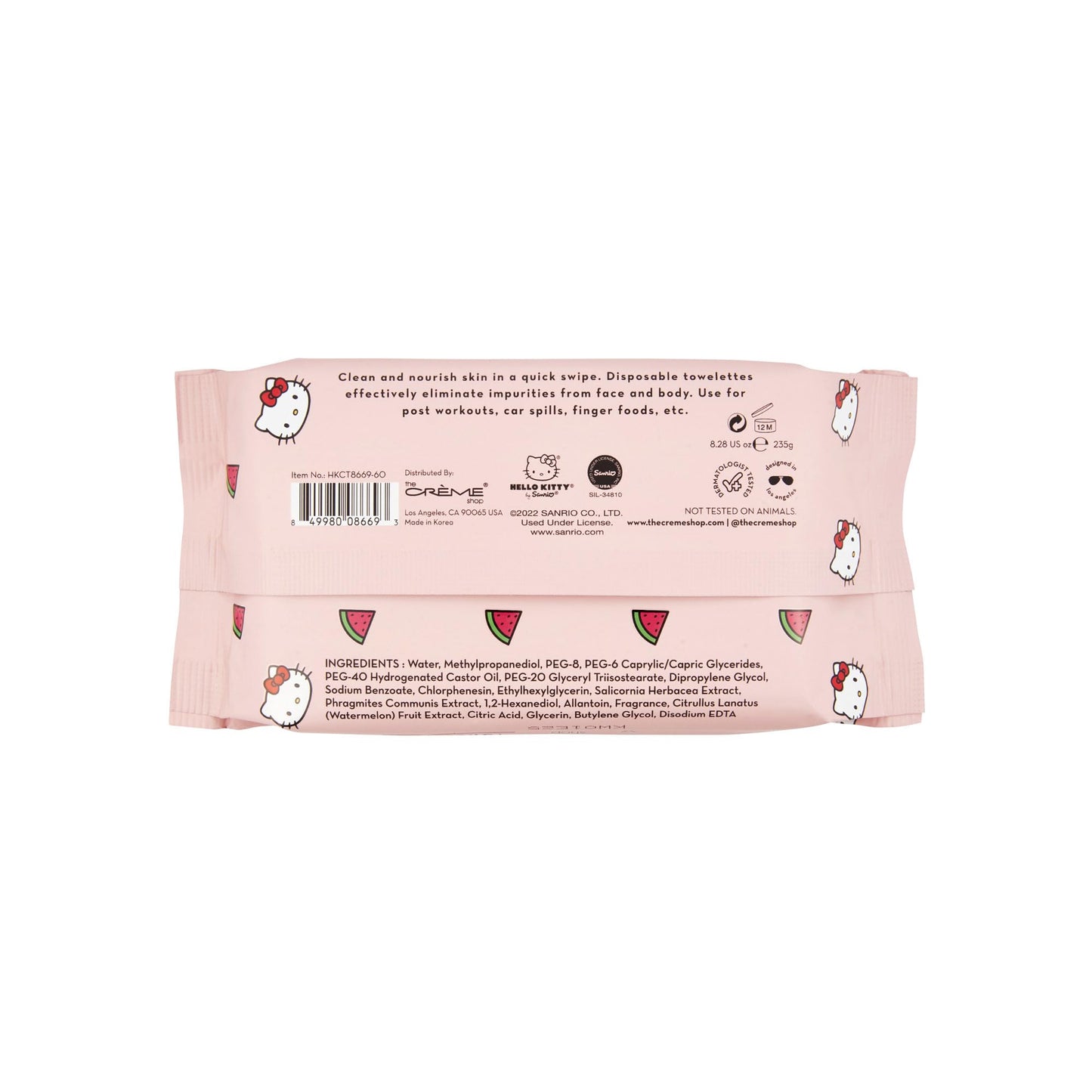 The Crème Shop Hello Kitty Complete Cleansing Wipes, Hydrating Watermelon Facial Cleanser Wipes