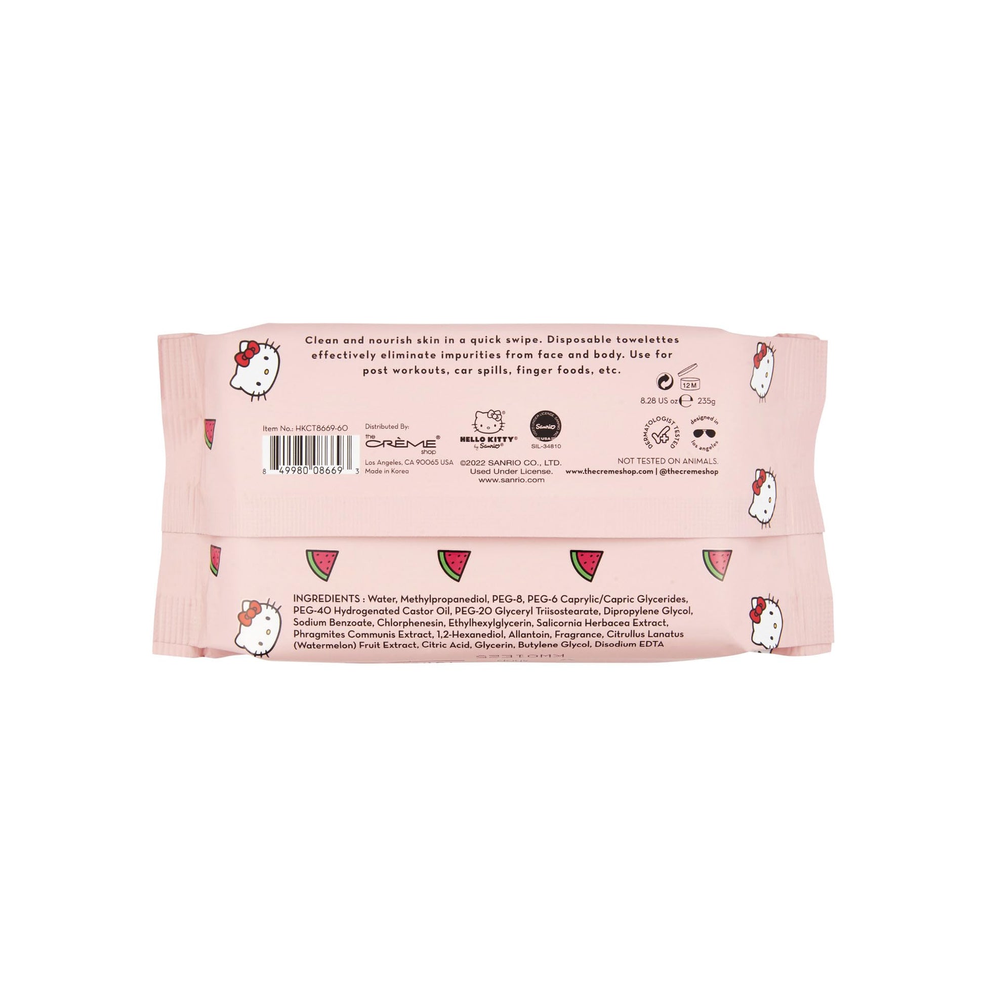 The Crème Shop Hello Kitty Complete Cleansing Wipes, Hydrating Watermelon Facial Cleanser Wipes