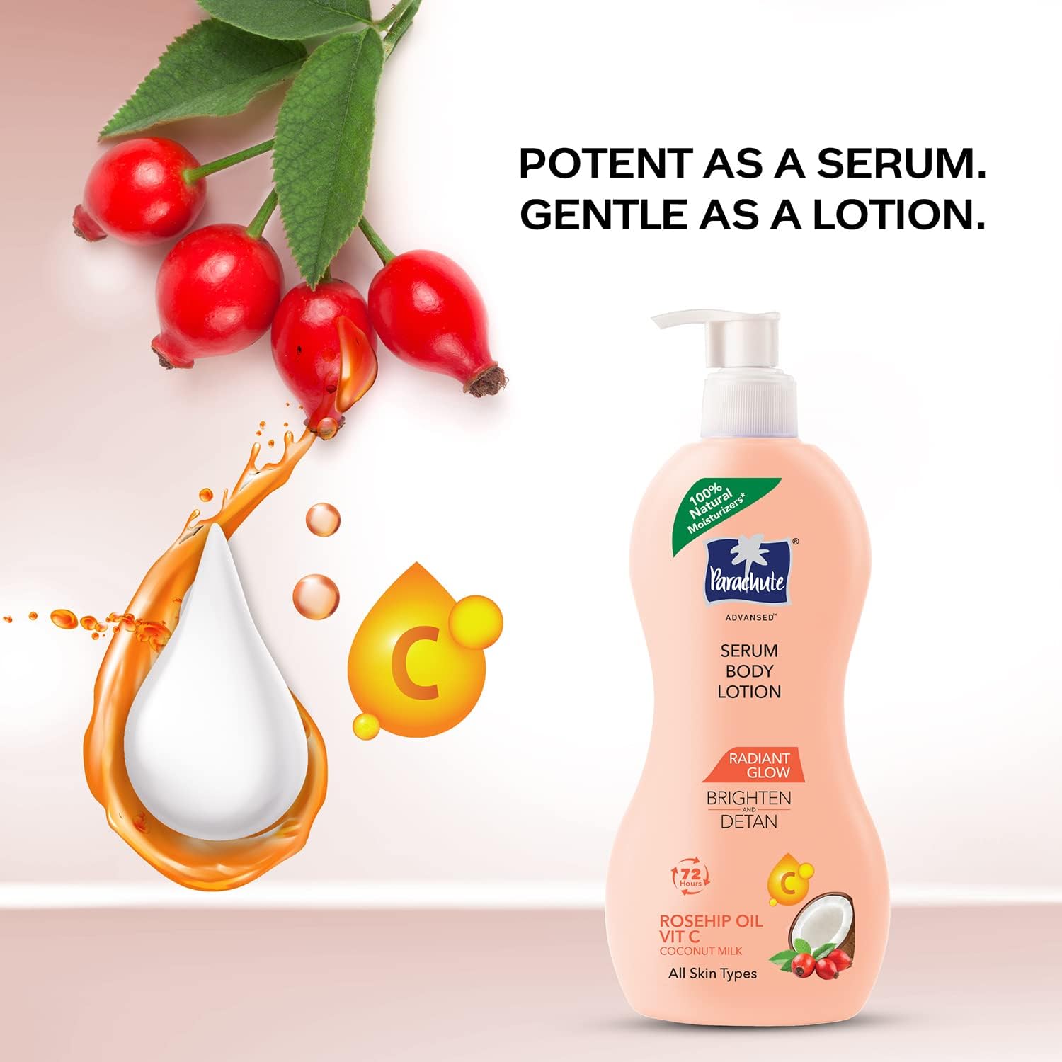 Parachute Advansed Radiant Glow Body Lotion with Coconut Milk, Vitamin-C, Rosehip Oil, Niacinamide