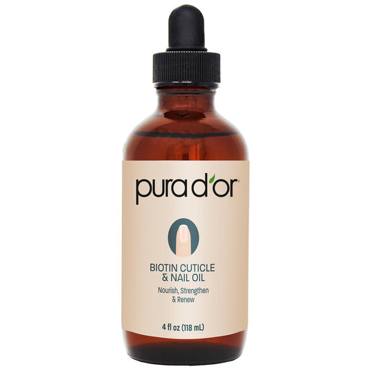 PURA D'OR 4 Oz Nail and Cuticle Oil - Nourishing Treatment with Dropper - Natural Blend Enriched with Biotin, Vitamin E, Milk for Nail Growth, Healthy Nail Beds and Great for Acrylic Nails