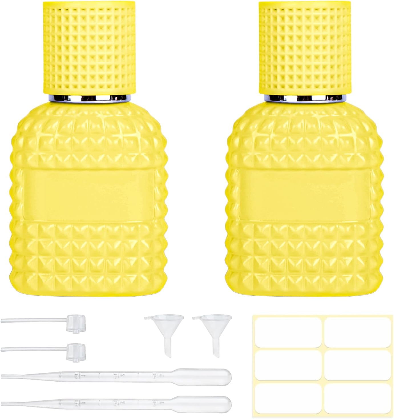 2 Pack 30ml Perfume Spray Bottles Empty, Refillable Glass Fine Mist Atomizer, Portable Travel Perfume Atomizers Fragrance Containers Sprayer for Cleaning, Essential Oils, Liquids (Yellow)