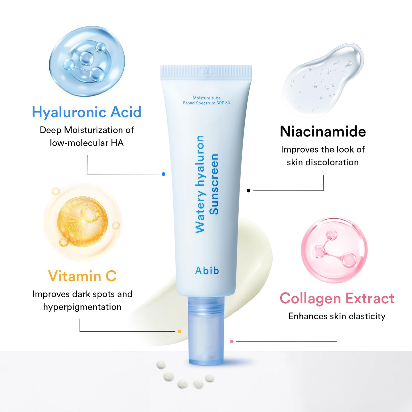Abib Watery Hyaluron Sunscreen Moisture Tube Broad Spectrum SPF 30, 1.69 fl oz(50ml), Korean