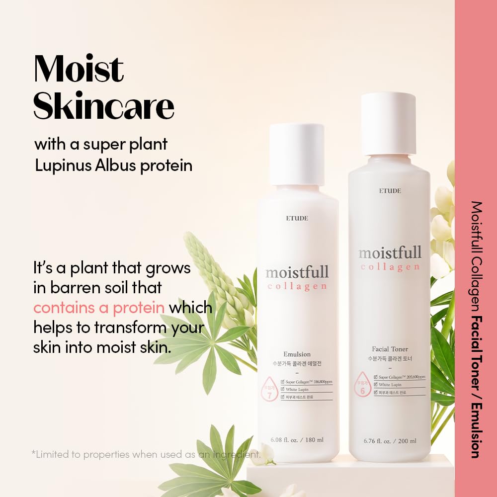 ETUDE Moistfull Collagen Skin Care Set, Perfect for Gift, Facial Emulsion and Toner, Face