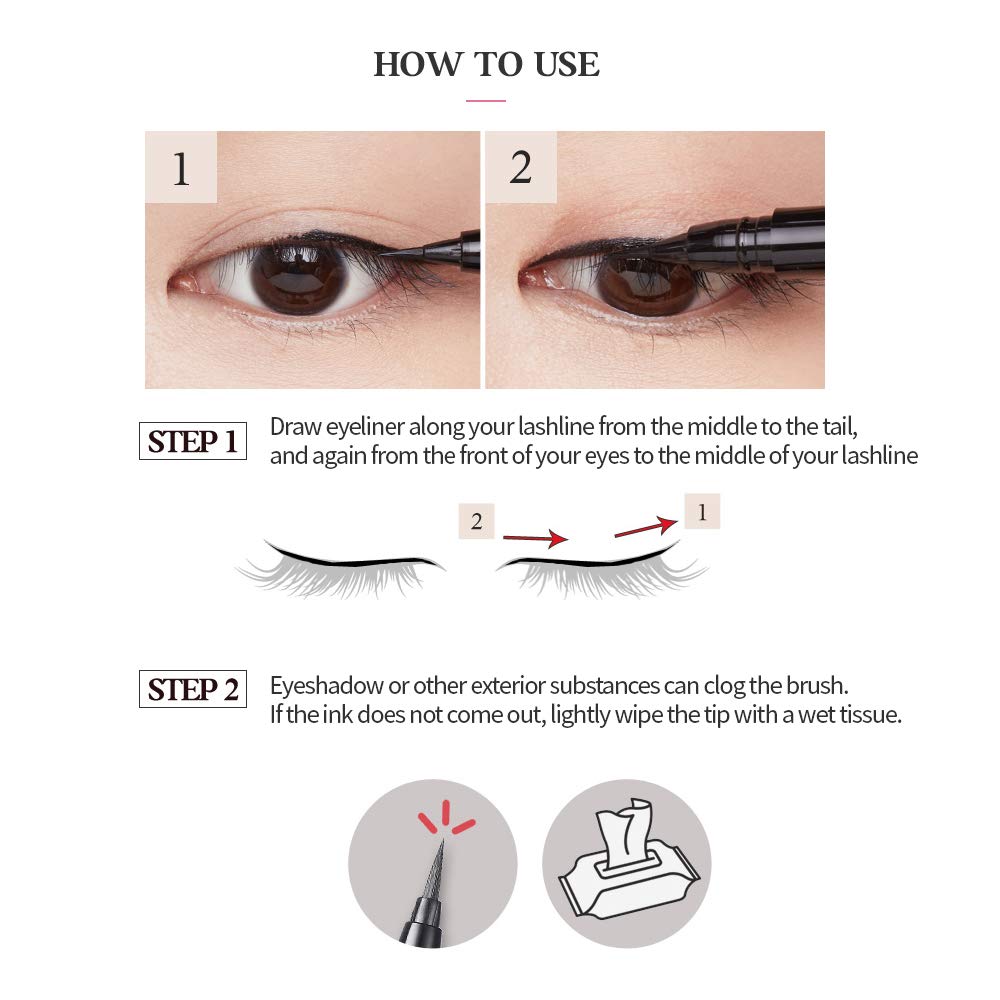 ETUDE Drawing Show Brush Liquid Eyeliner, Black, Waterproof