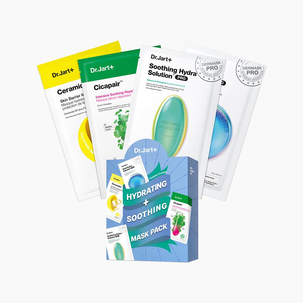 Dr.Jart+ Hydrating and Soothing Face Mask Value Set | 4 Korean Face Masks | Korean Skin Care Set |