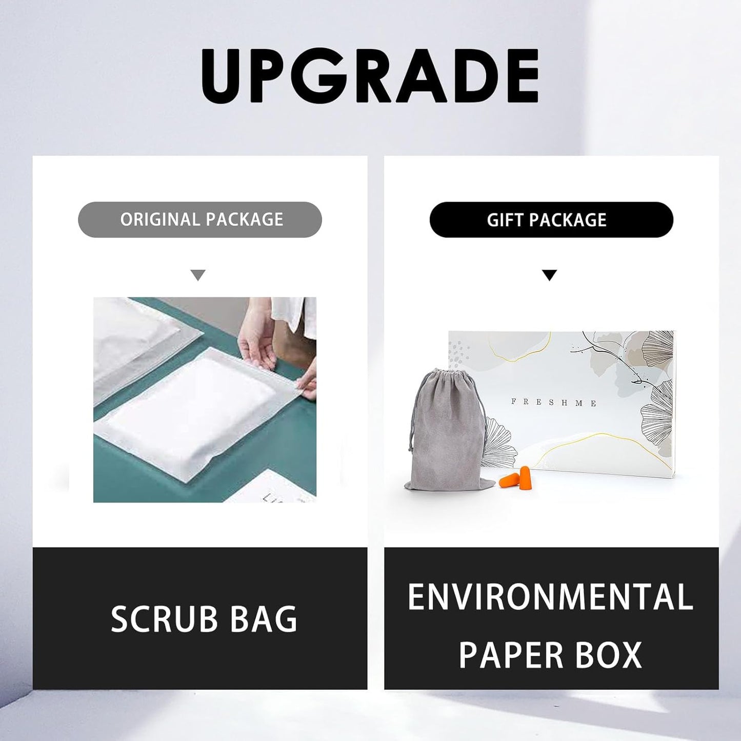 FRESHME Cotton Eye Mask for Sleeping in Gift Box - Soft and Adjustable Extensions Sleep Mask with Earplugs and Pouch for Women and Men, Blackout Cover for Night Travel Relaxation