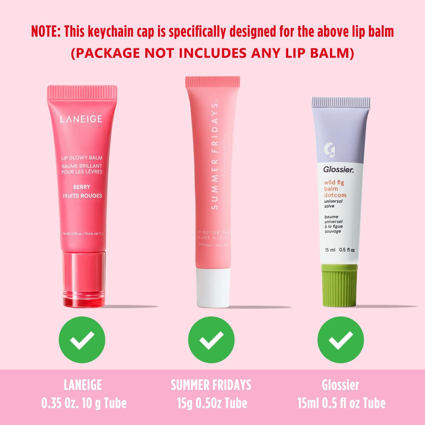 Lip Balm Keychain Cap for Laneige, Summer Friday and Glossier, Lip Balm Holder for Lanyard or Bag