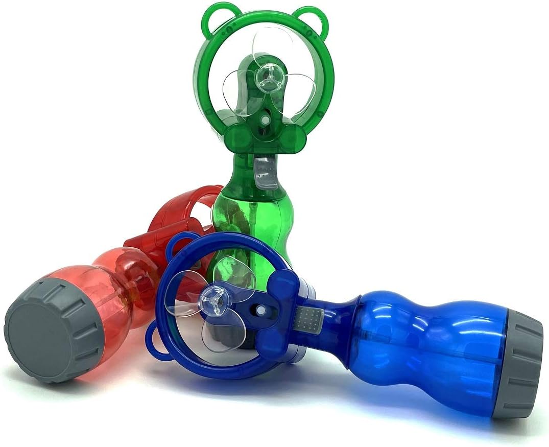 Water Misting Fan Portable Handheld Spray Fans Battery Operated for Outdoor Cooling- Set of 3 (Blue/Green/Red)