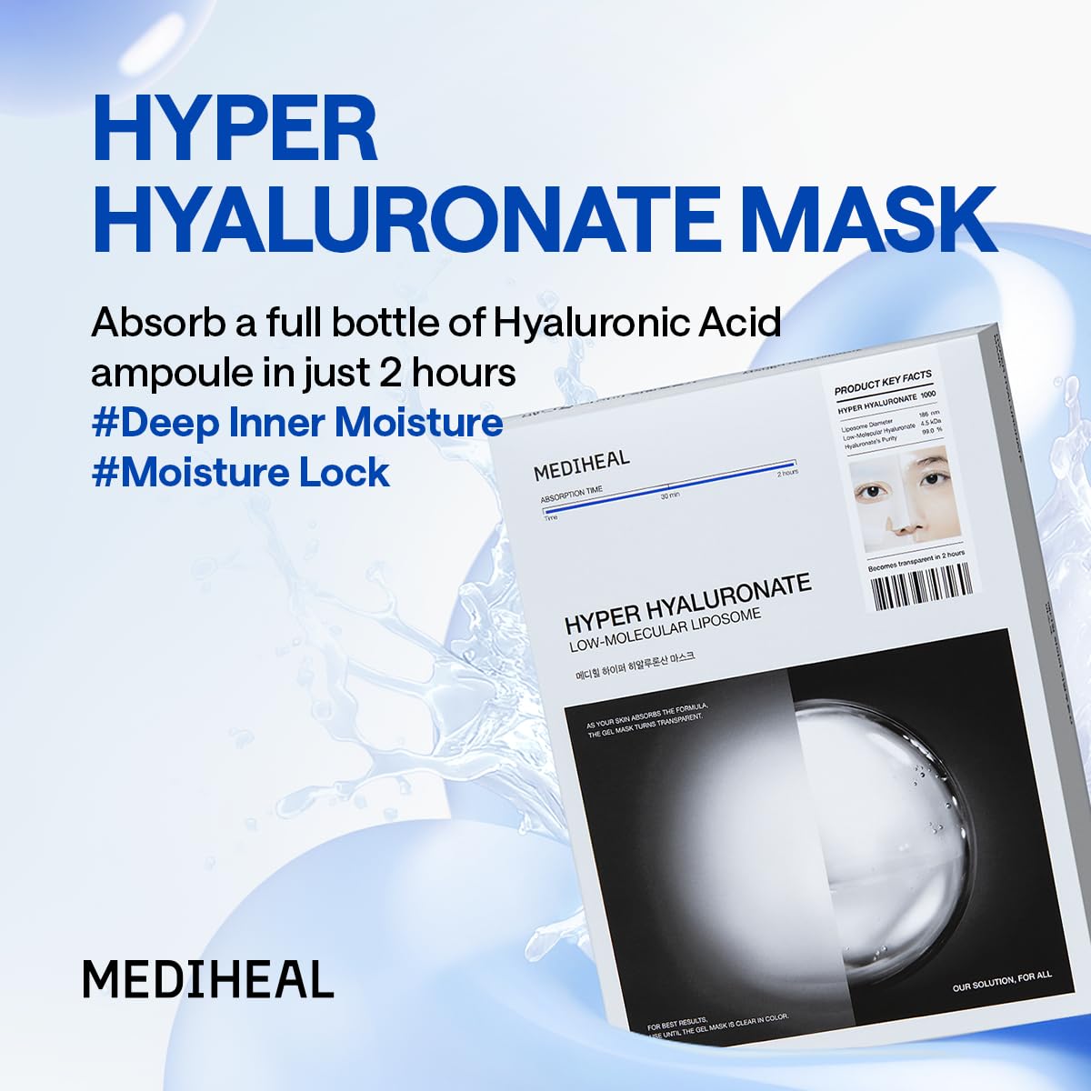 MEDIHEAL Hyper Hyaluronate Mask (10 ea) for Plumping & Moisture Care