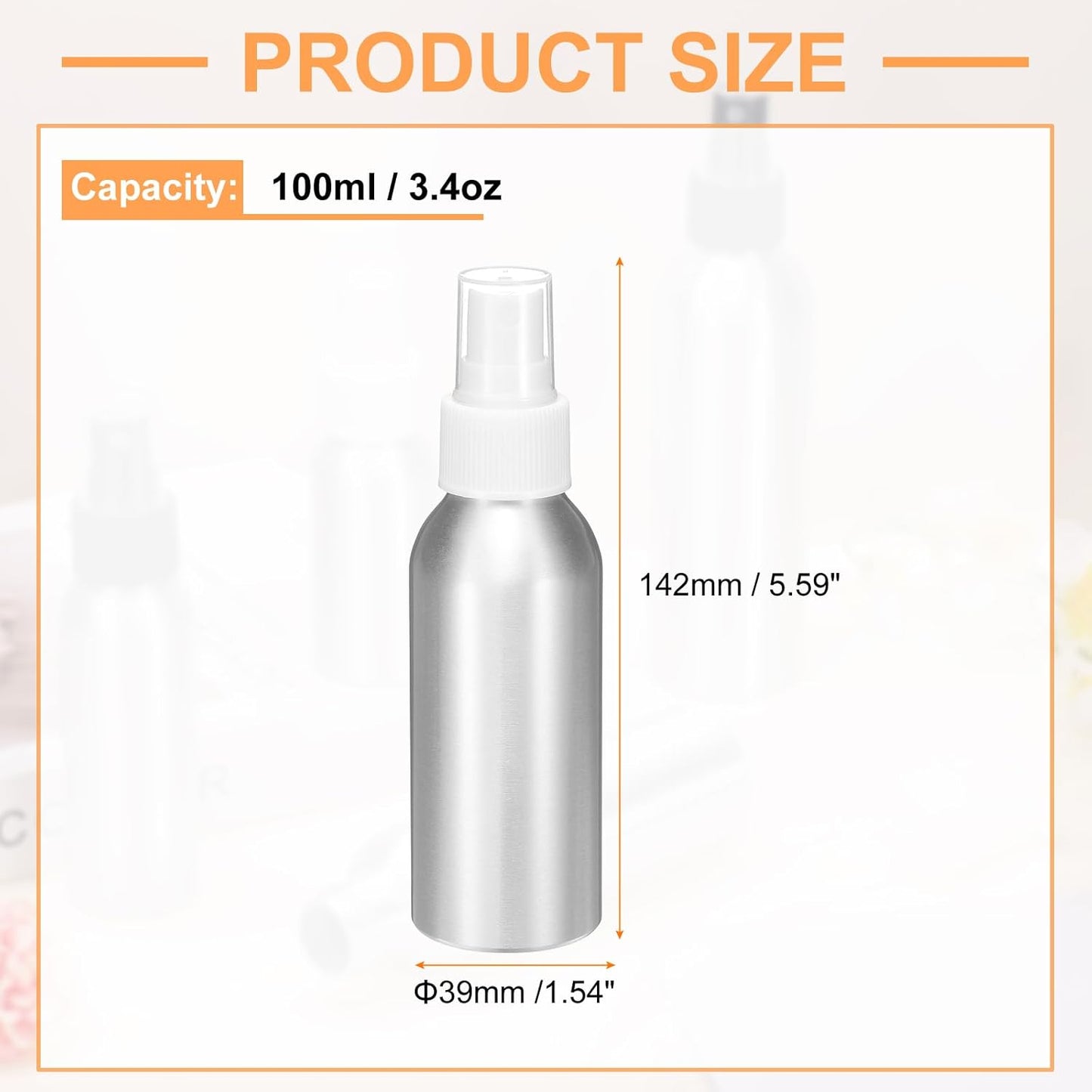 HARFINGTON Aluminum Fine Mist Spray Bottles 100ml/3.4oz Metal Small Liquid Alcohol Refillable Travel Container with White Plastic Nozzle Cap for Perfume Skincare Cosmetic Storage Bottle