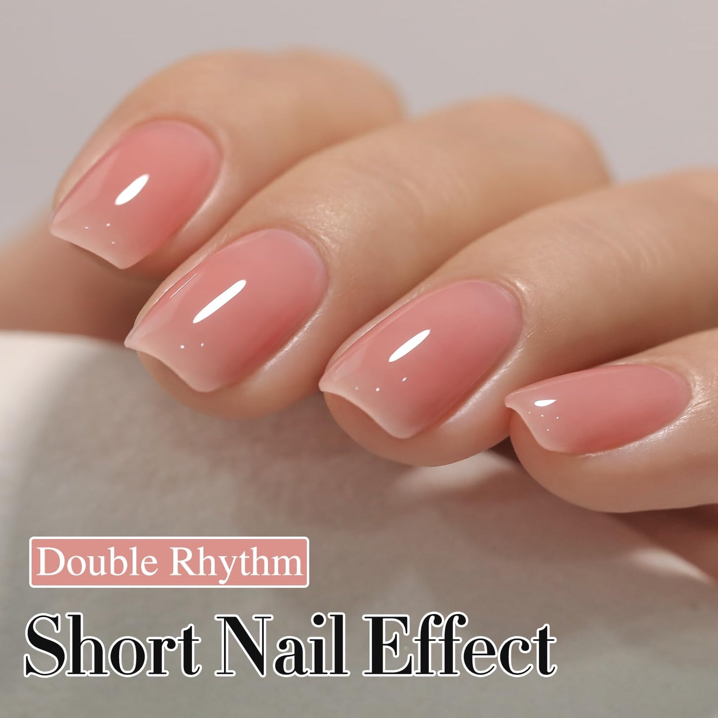 Double Rhythm Translucent Gel Polish Sheer Neutral Natural Light Milky Same Color Same Bottle 15ML Jelly Nail Polish Nail Art DIY at Home (Pink Clear-A1323)