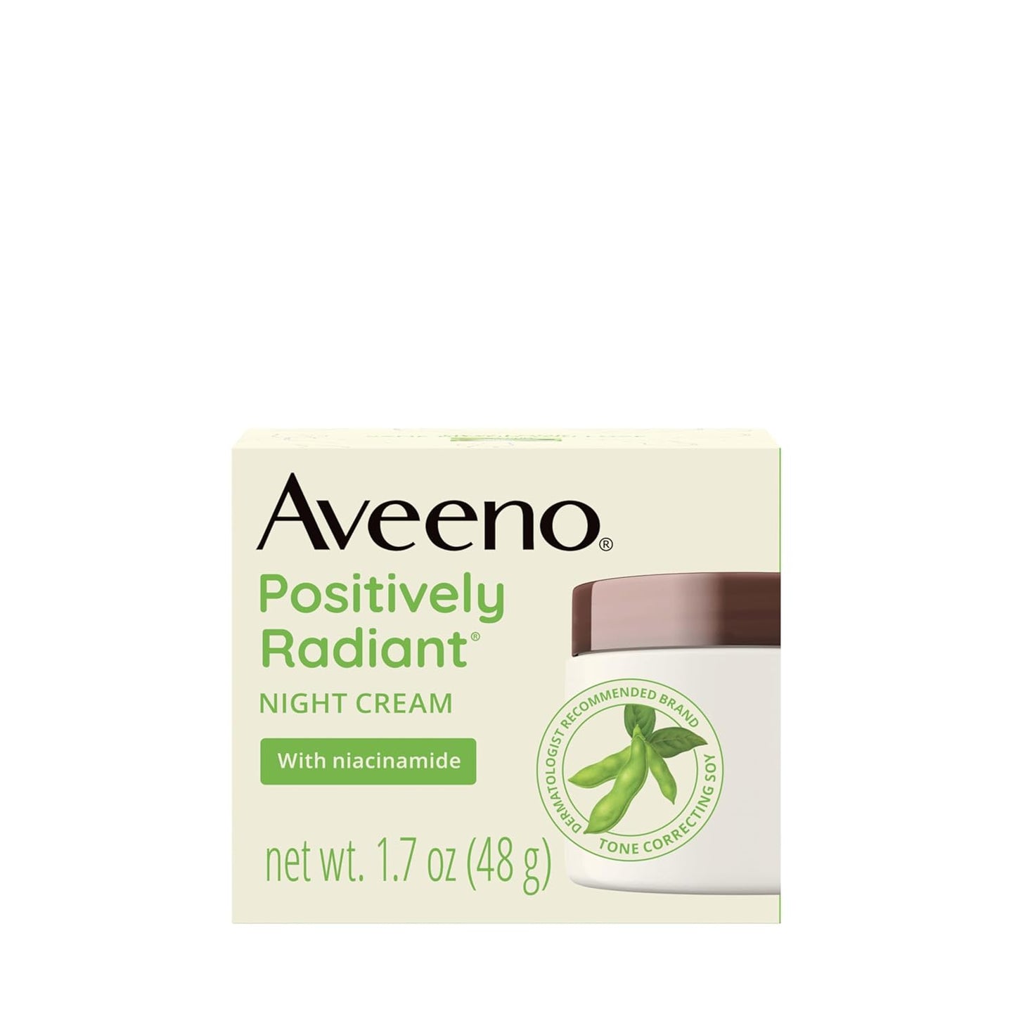Aveeno Positively Radiant Moisturizing Face & Neck Night Cream with Tone Correcting Soy & Niacinamide, Night Cream Targets Dull Skin & Evens Skin Tone & Texture, Hypoallergenic, 1.7 oz