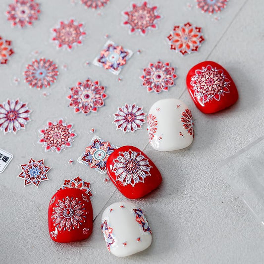 5D Embossed Nail Stickers Boho Nail Art Stickers for Nail Designs Red Bohemia Self-Adhesive Nail
