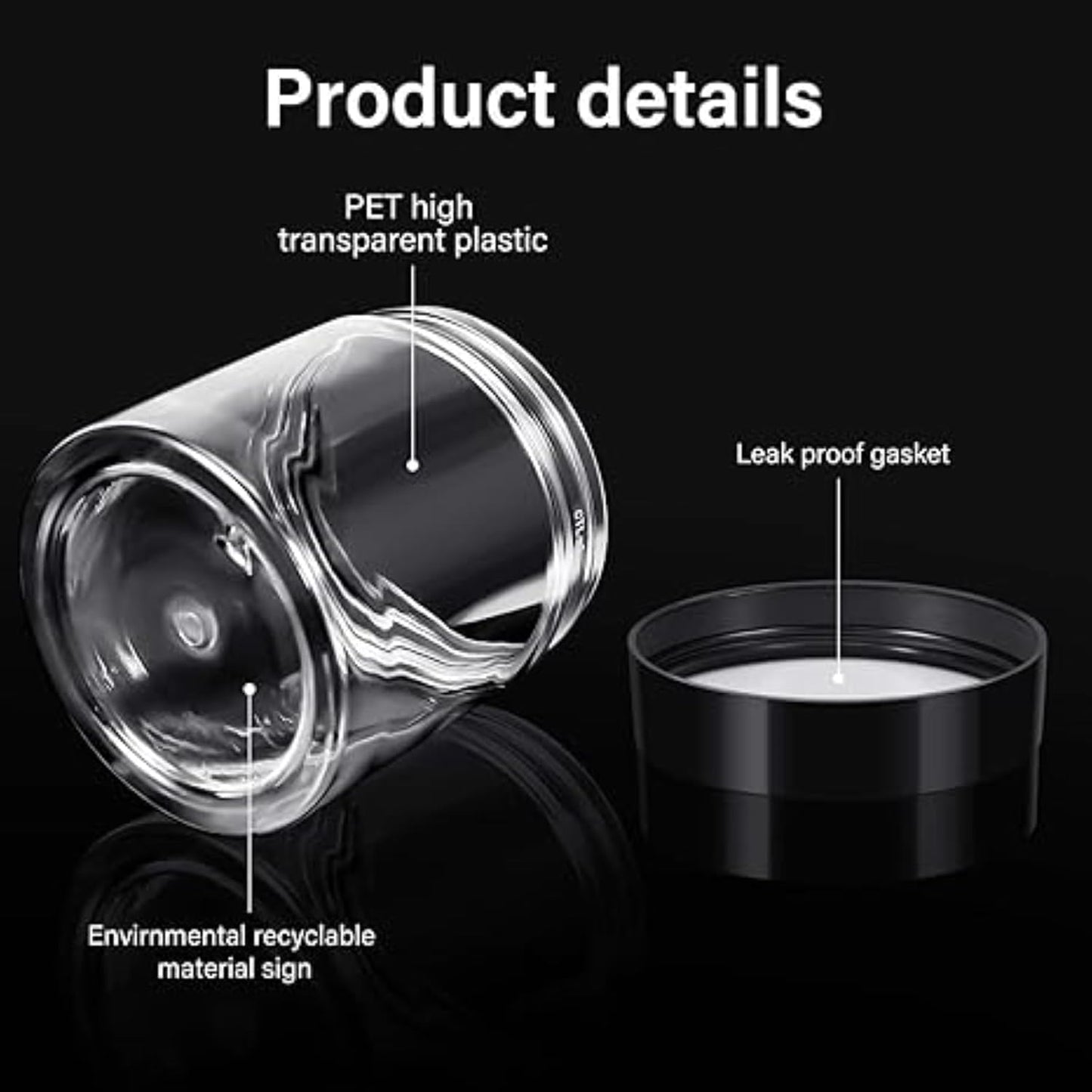 SATINIOR 36 Pieces 8 oz Plastic Jars with Lids Wide Mouth Airtight Reusable Container Acrylic Cosmetic Small Jars for Lotions Ointments Travel Toiletries Creams Make up Storage(Black)