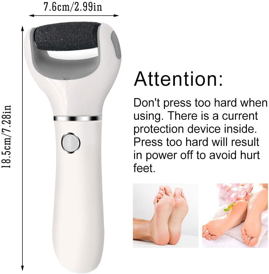 BOMPOW Electric Foot Scrubber Foot File Hard Skin Remover Pedicure Tools Electronic Callus kit for Cracked Heels and Dead Skin with 2 Roller Heads, White