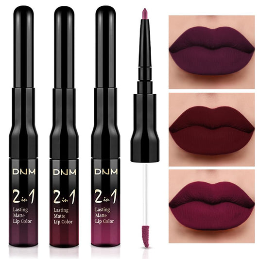 evpct 3Pcs Dark Red Purple Plum Matte Liquid Lipstick and Lip Liner Set for Women Matte Burgundy Lip Tint Stain Long Lasting Waterproof, Black Cherry Blood Red Mauve Brown Gothic Goth Lipsticks Makeup