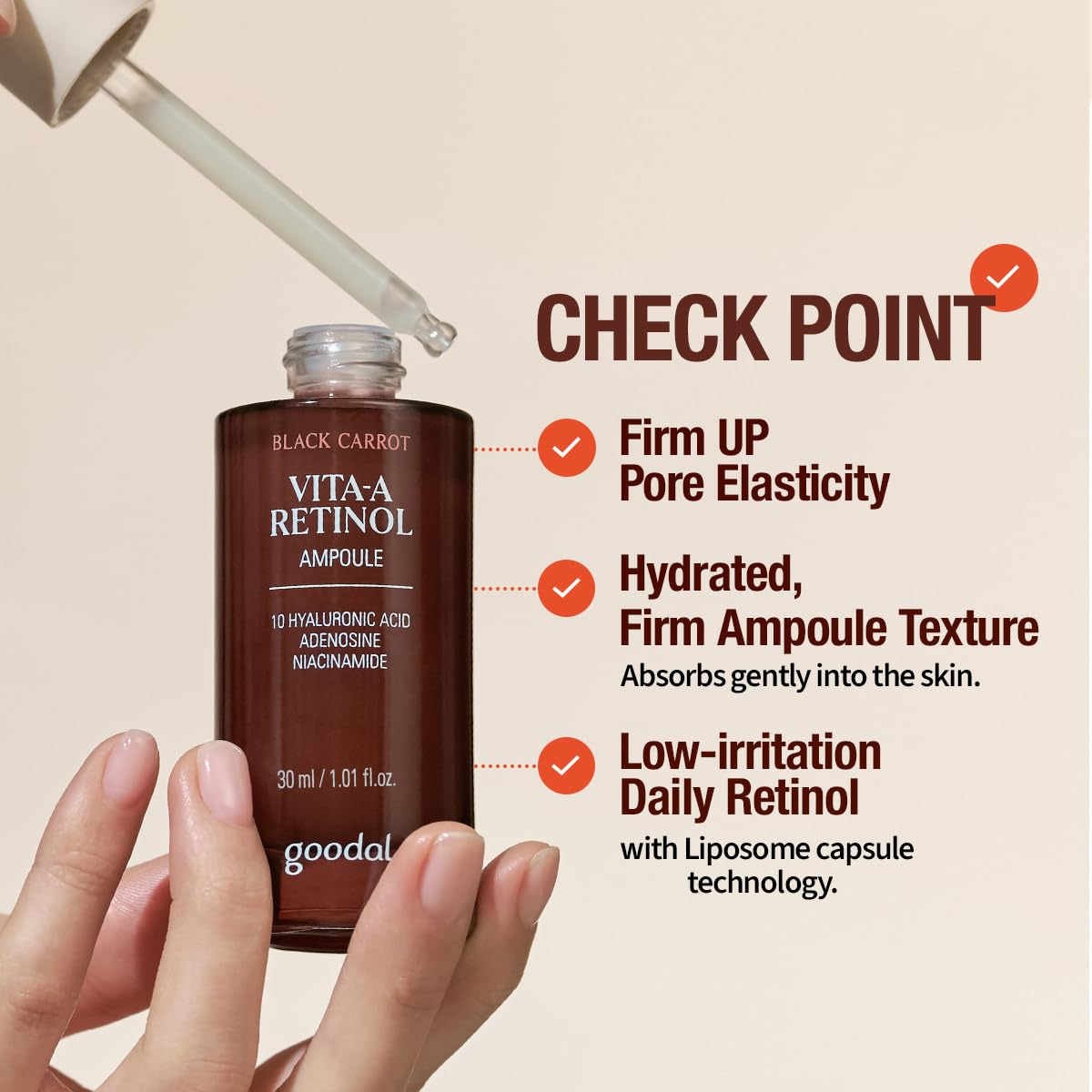 GOODAL Black Carrot VITA-A Retinol Ampoule 30ml, Hydration Facial Serum for Glowy Skin, Lightweight