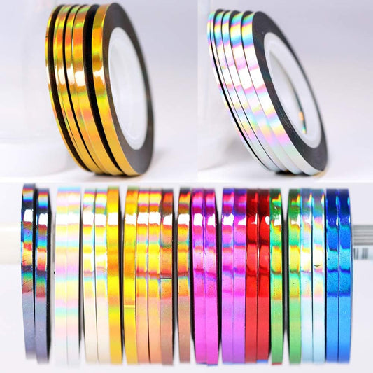 Nail Art Striping Tape Lines Kit 36 pcs 1mm 2mm 3mm Nail Tape Strips for Design DIY Silver Nails