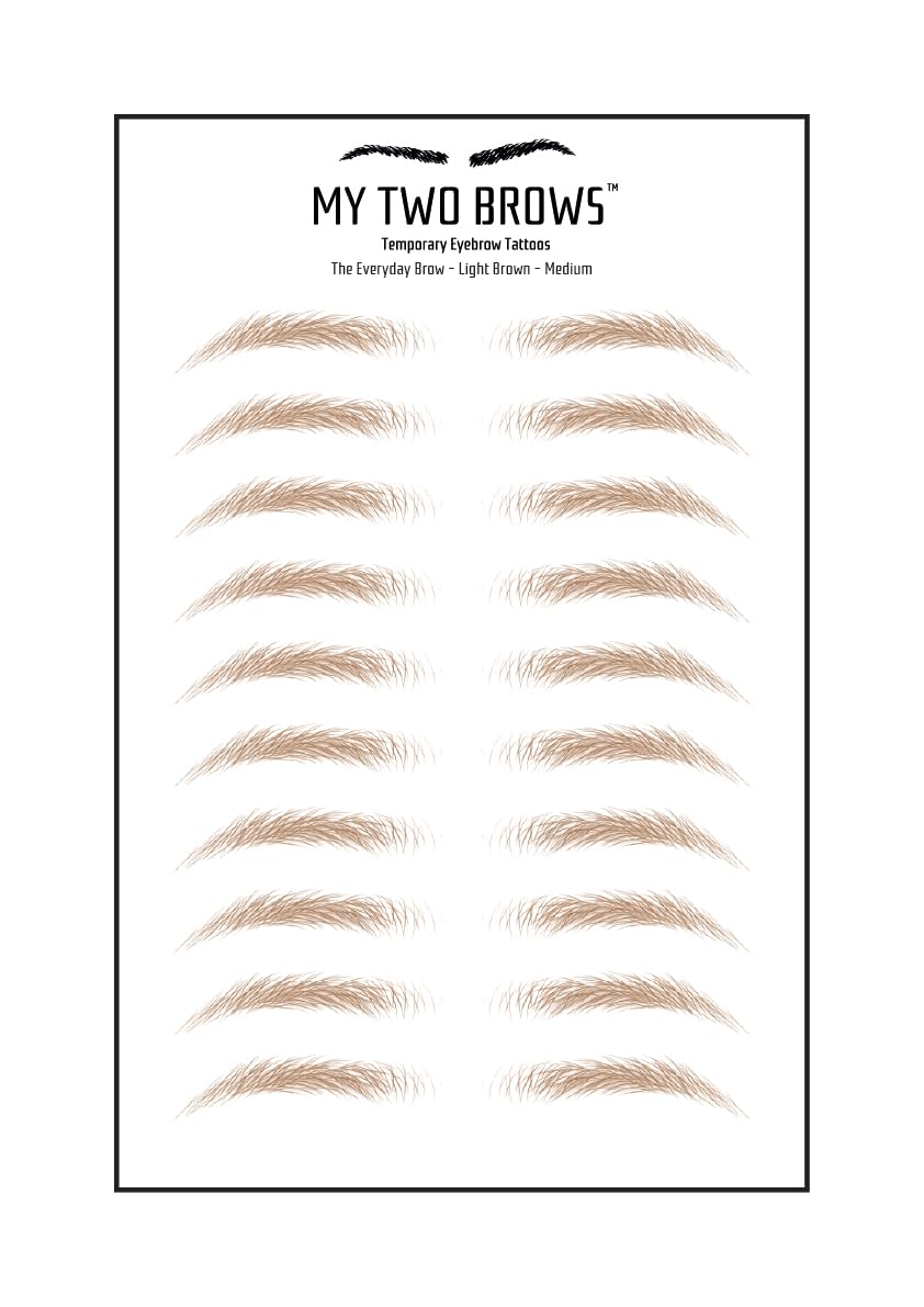 (10 pairs) Light Brown Temporary Eyebrow Tattoo - Medium Size - Waterproof & Smudgeproof - Everyday Brow Style Eyebrow Stickers - Sheet Lasts up to 30 Days - Won't Work on Existing Brows