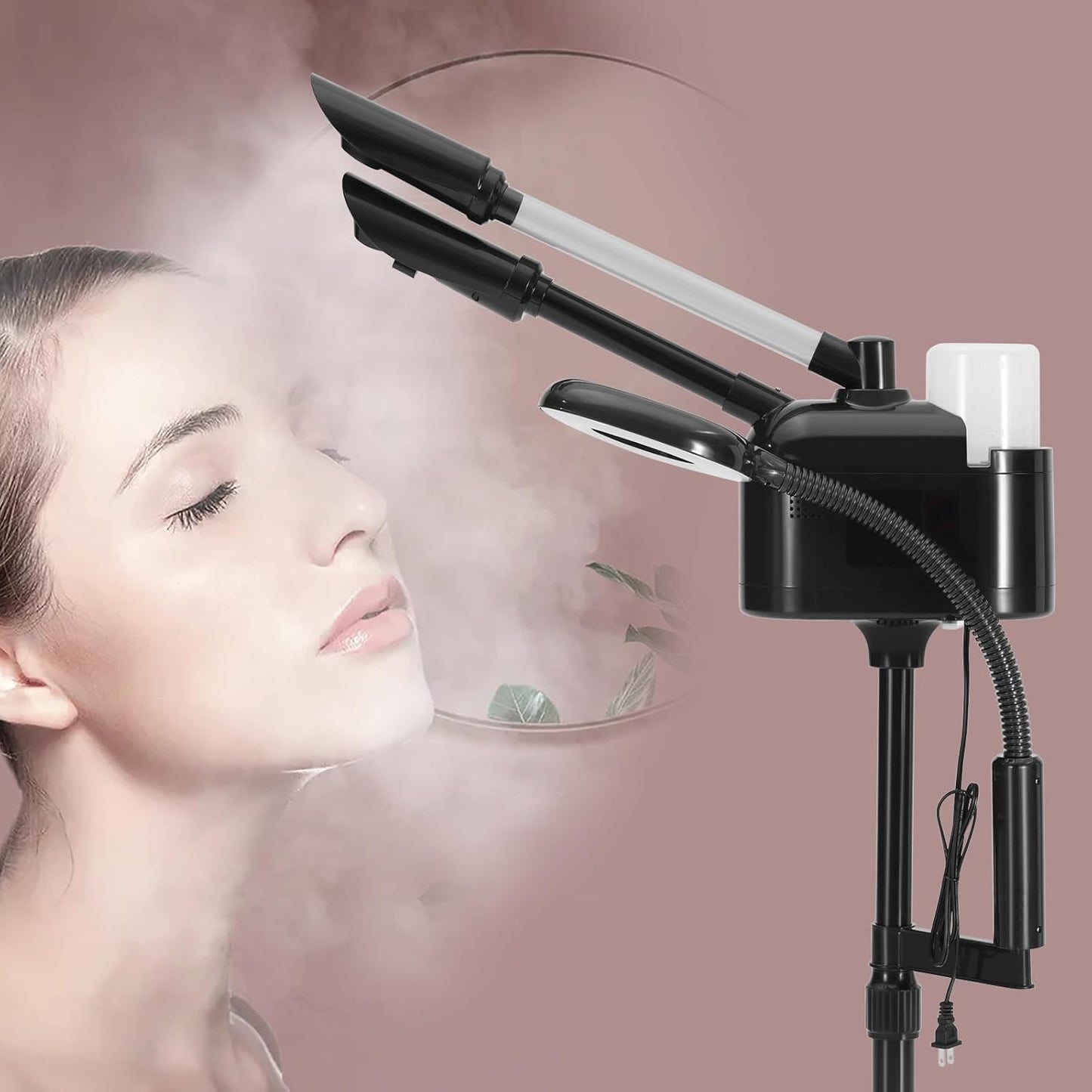 Artist hand Professional 3 in 1 Facial Steamer Upgrade Esthetician Steamer with hot & Cold Nozzle 5X LED Magnifying Lamp Beauty Salon Spa Black