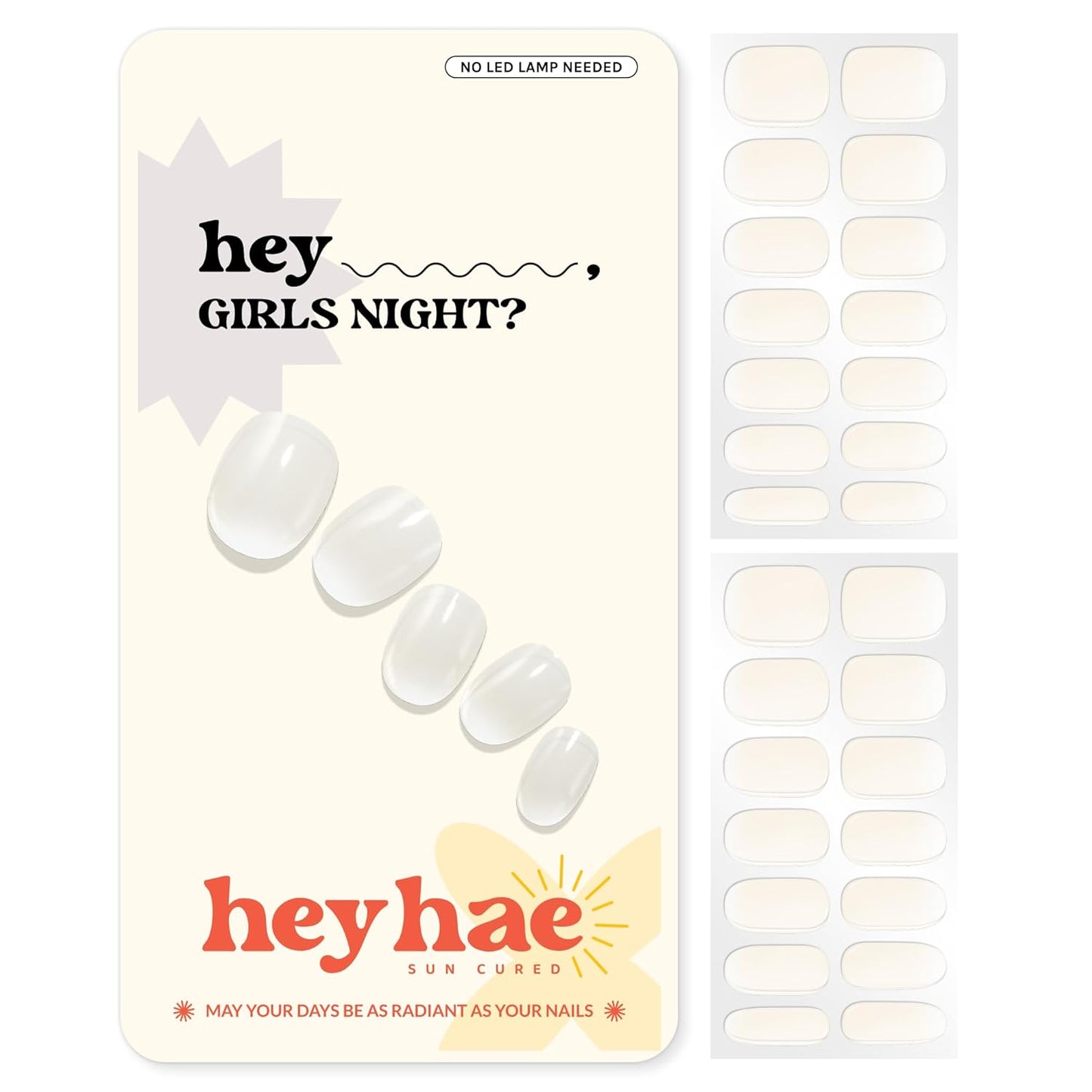 Semi Cured Gel Nail Strips | No LED Lamp Needed | Ombre, White, Spring | Easy Apply & Remove, Salon Quality | Includes 28 Strips, 1 Prep Pads, Nail File & Wooden stick - Hey, Girls Night?