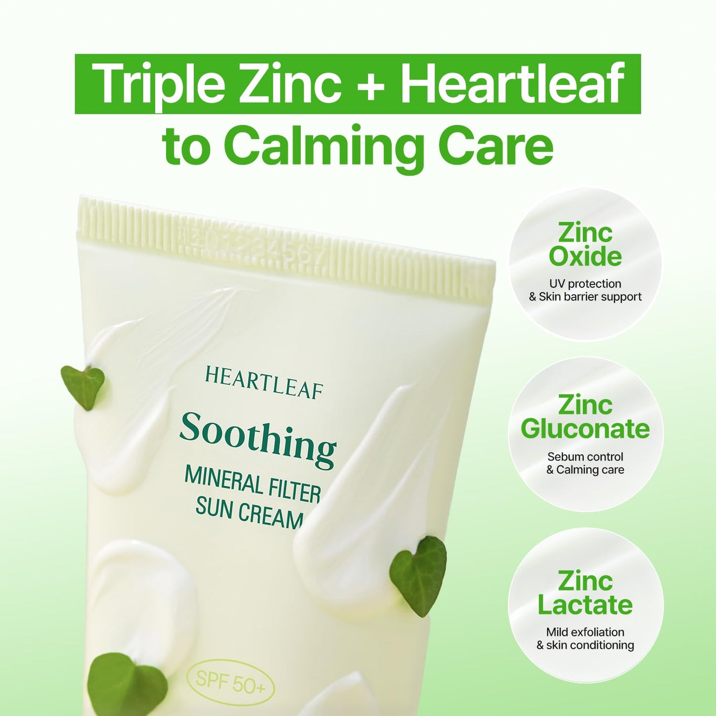 GOODAL Heartleaf Soothing Zinc 100 Mineral Sunscreen SPF 50, Zinc Oxide Korean Face Sunscreen for