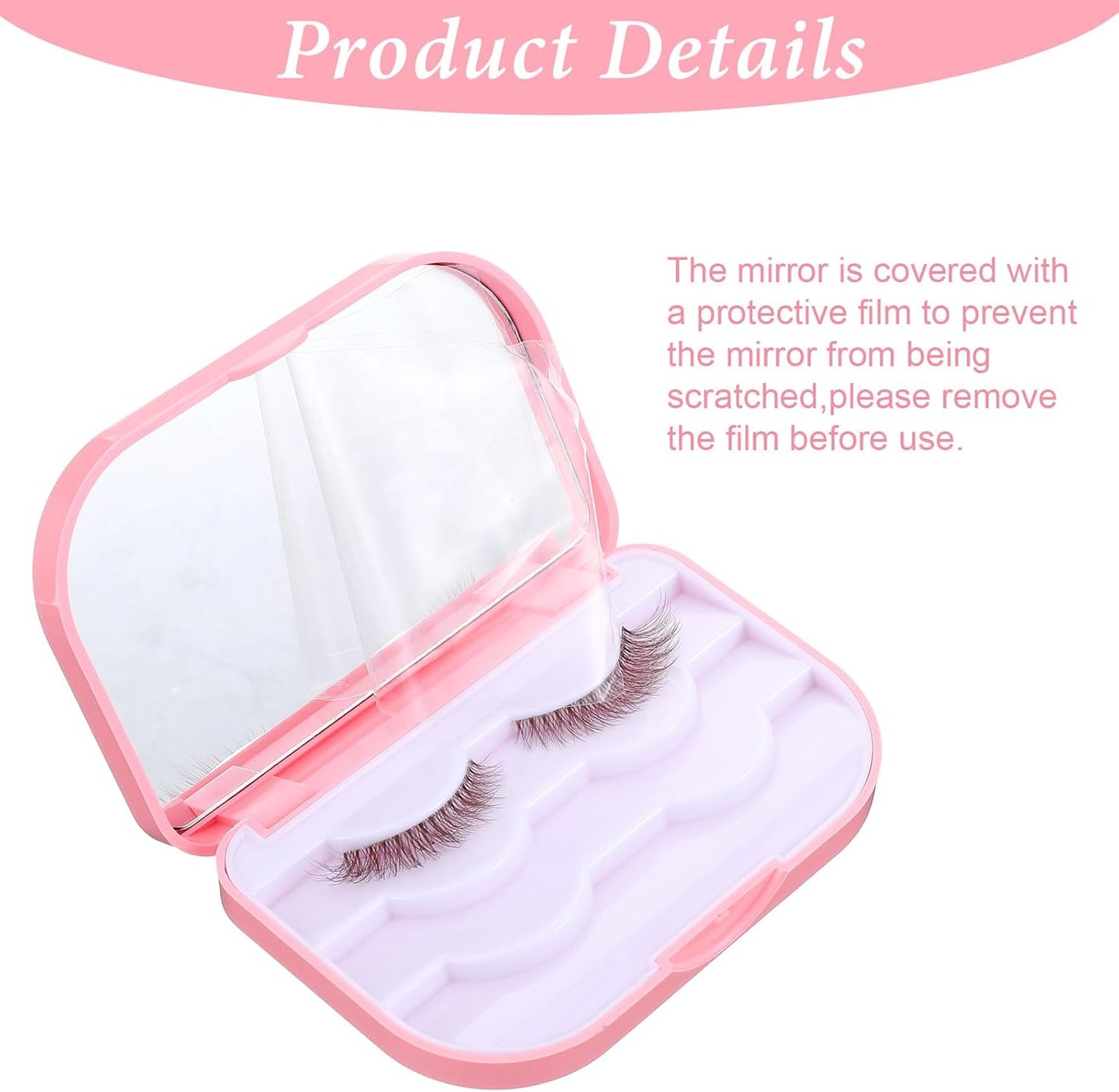 Eyelash Storage Case, 3 Layer Lash Case Makeup Storage Box with Makeup Mirror Empty Travel Cases Cosmetic Organizer Box Fake Eyelash Container Lash Packaging (Pink)