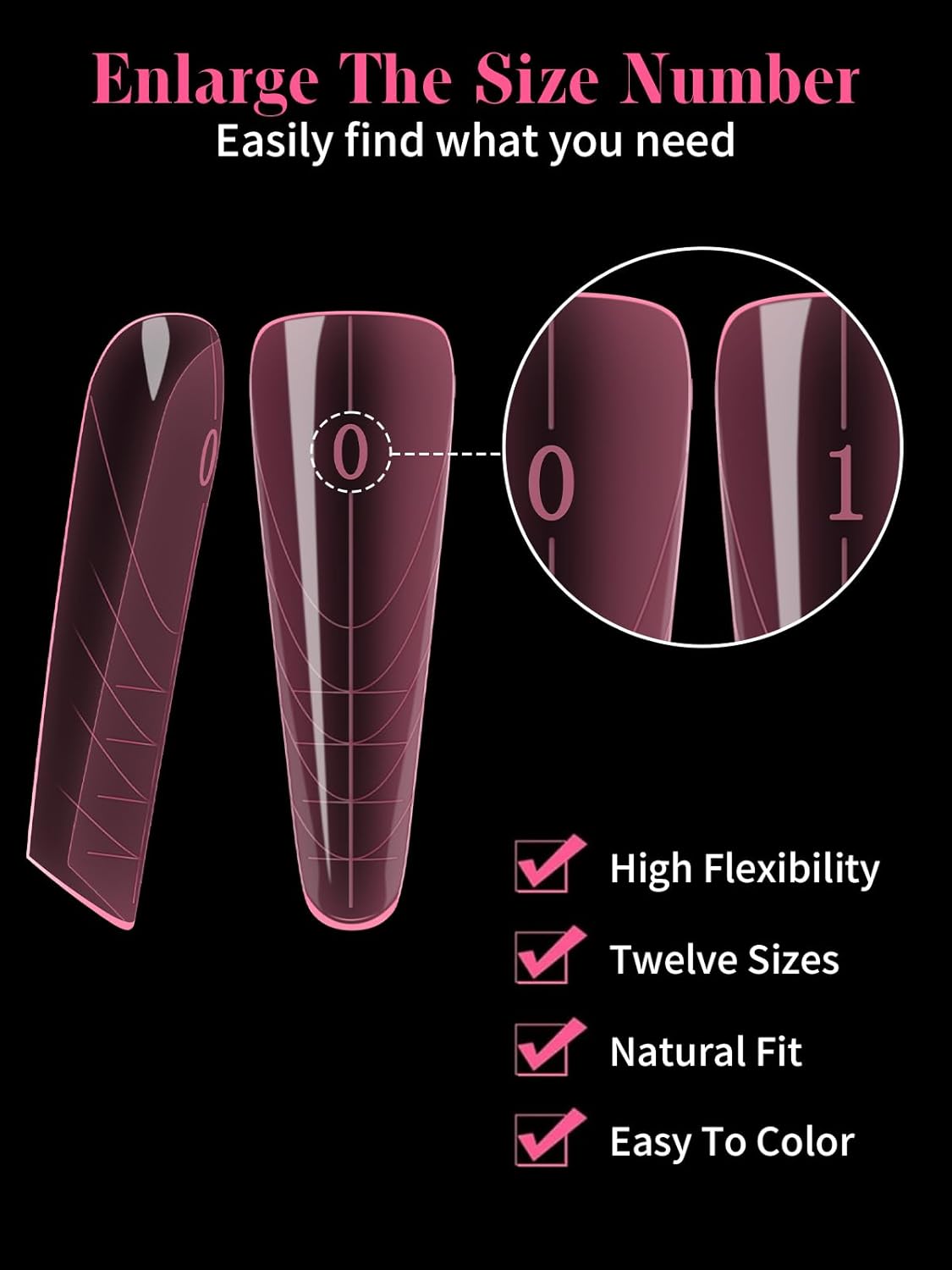 EBANKU Dual Nail Forms for Poly Extension Gel, 150 PCS Pink Nail Molds Reusable 15 Sizes Nail Extension Forms for Builder Gel Manicure Design Salon DIY