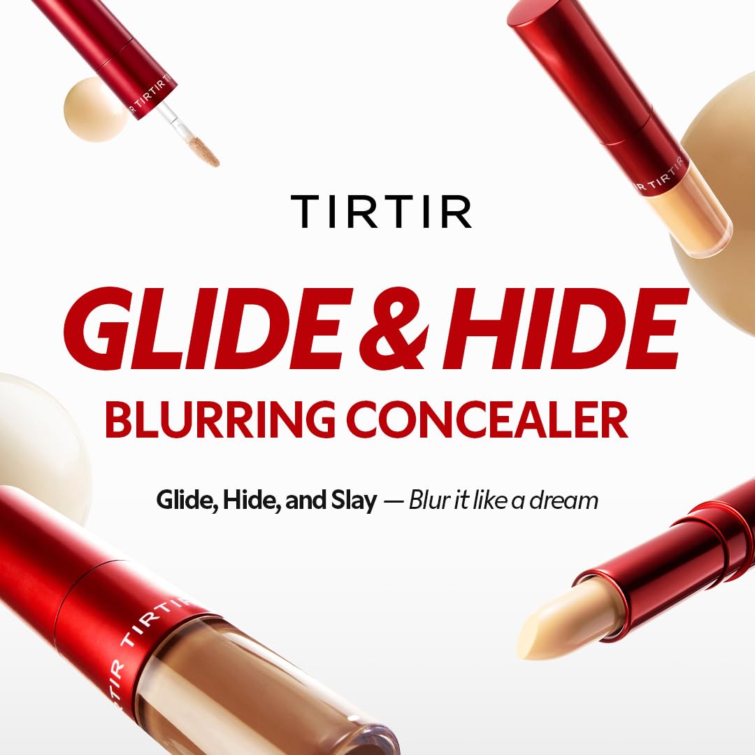 TIRTIR Glide&Hide Blurring Concealer - Creamy texture, Conceals dark circles and wrinkles, Dual formula (liquid tip & balm stick), Long-lasting wear, Korean Makeup, #1N, 0.28 Oz
