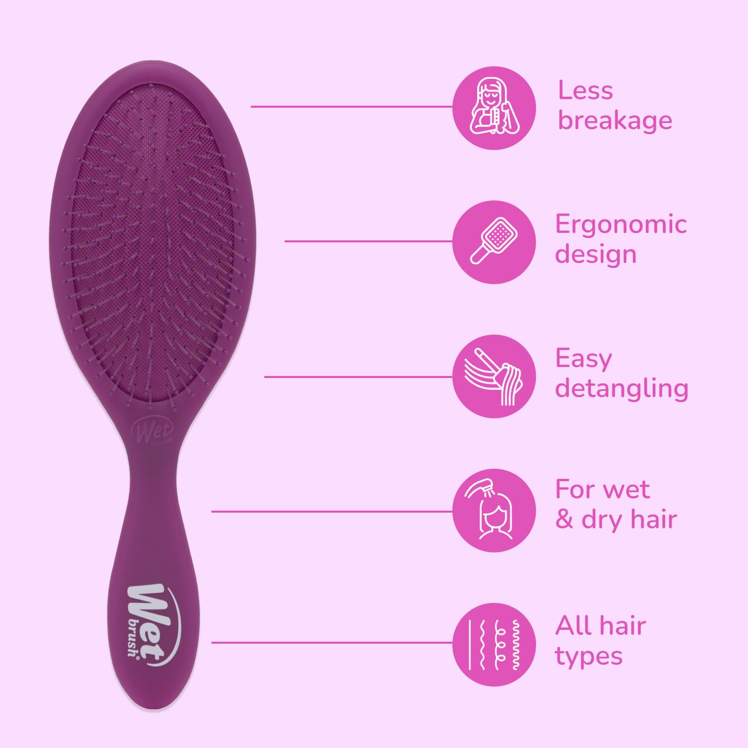 Wet Brush Original Detangler Hair Brush, Purple, For All Hair Textures