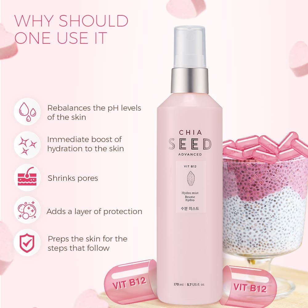 THE FACE SHOP Chia Seed Hydro Hydrating Mist | Mild Soothing Watery Mist with Instant Hydration &