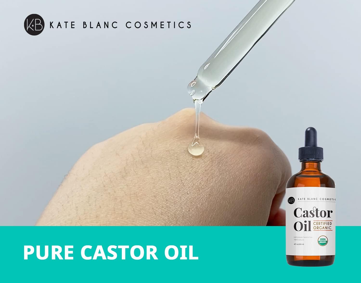Kate Blanc Cosmetics Castor Oil Organic for Hair, Lashes, Face, Skin (4oz)